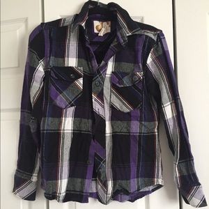 Op Purple Multi Color Button Up Flannel Size S